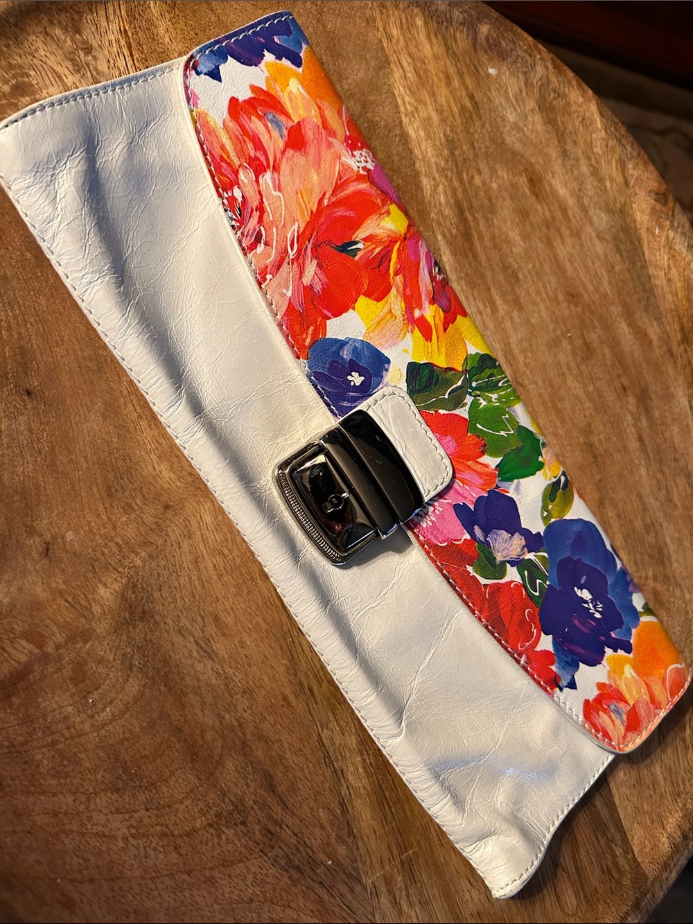 Maurizio Taiuti White Clutch with Vibrant Floral Flap Italy